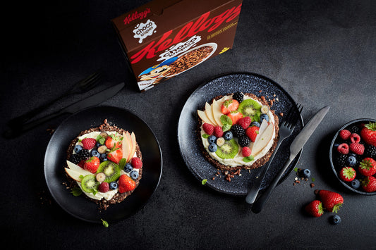 Pizza mit Choco Krispies und Obst